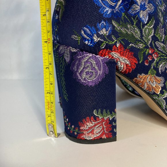 Zara - Spain Basic Collection Jaquard Flower Boots Size 8 Navy Blue / Fl… - Picture 7 of 8